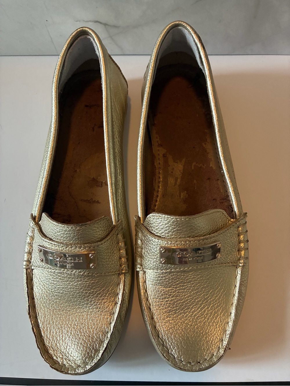 Coach Gold Metallic Leather Driving Loafers